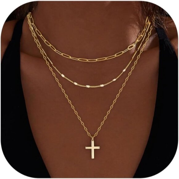 Women's Stackable Dainty Gold Plated Trendy Cross Chain Pendant Necklace - Picture 8 of 8